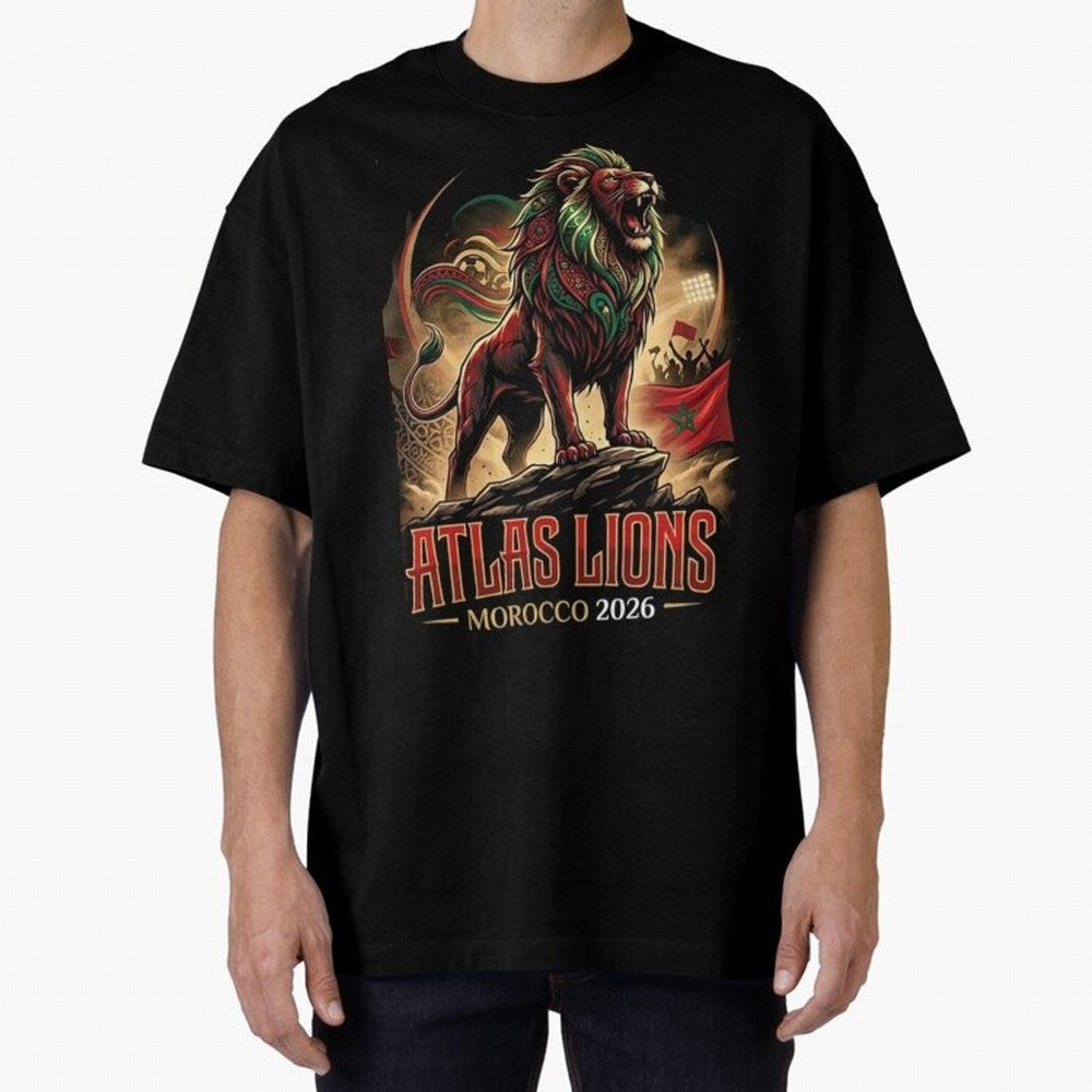Morocco Team - World Cup 2026 Fan Oversized T-Shirt Represent Football Lovers during FIFA World Cup 2026 USA Canada Mexico for Fans of Messi and Argentina, Bringing Goal Celebration Energy, Supporter Heritage, Football Icons and Worldwide