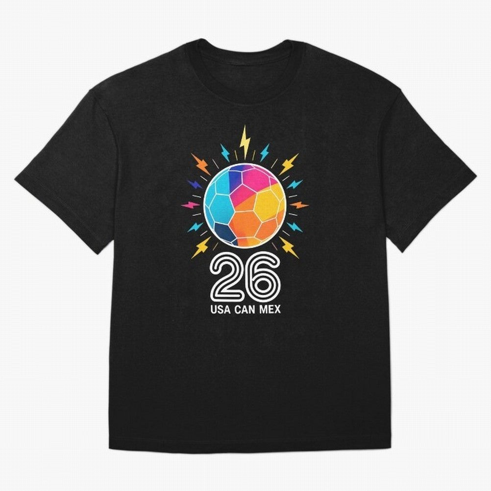 2026 Colorful Soccer Ball USA Canada Mexico 26 Oversized T-Shirt Create the FIFA World Cup 2026 Journey through Haaland Highlights, England and Germany Pride, Soccer Culture, Superstar Moments, National Team Dreams and Competitive Fire; Made for