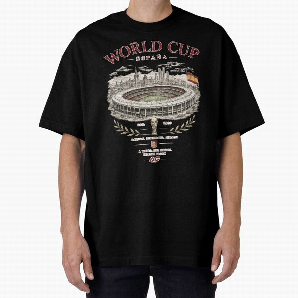 Spain World Cup Vintage Streetwear Oversized T-Shirt Keep Football History Alive during Global Football Passion for FIFA World Cup 2026 Group Stage, Capturing Cristiano Ronaldo, France, Match Day Excitement, Supporter Culture, Golden Goals and