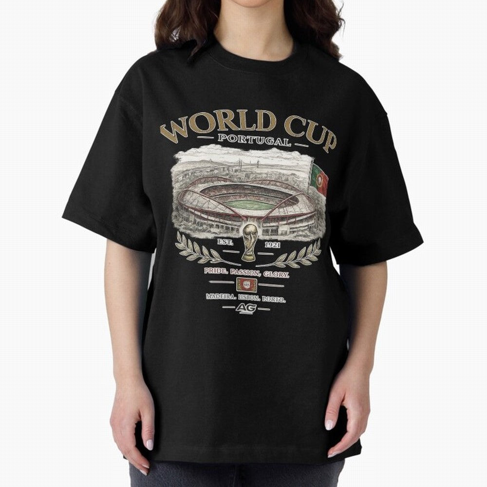 Portugal World Cup Estadio Da Luz Oversized T-Shirt Wear the Spirit of Global Football Passion for FIFA World Cup 2026 USA Canada Mexico, Celebrating Messi, Neymar and Mbappe, Brazil, Sports Nostalgia, International Competition, Famous Players and