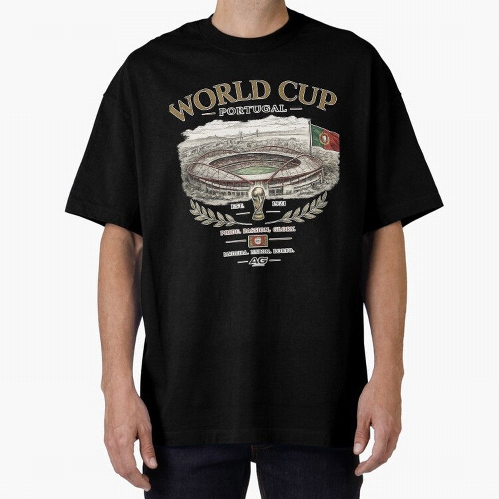 Portugal World Cup Estadio Da Luz Oversized T-Shirt Wear the Spirit of Global Football Passion for FIFA World Cup 2026 USA Canada Mexico, Celebrating Messi, Neymar and Mbappe, Brazil, Sports Nostalgia, International Competition, Famous Players and