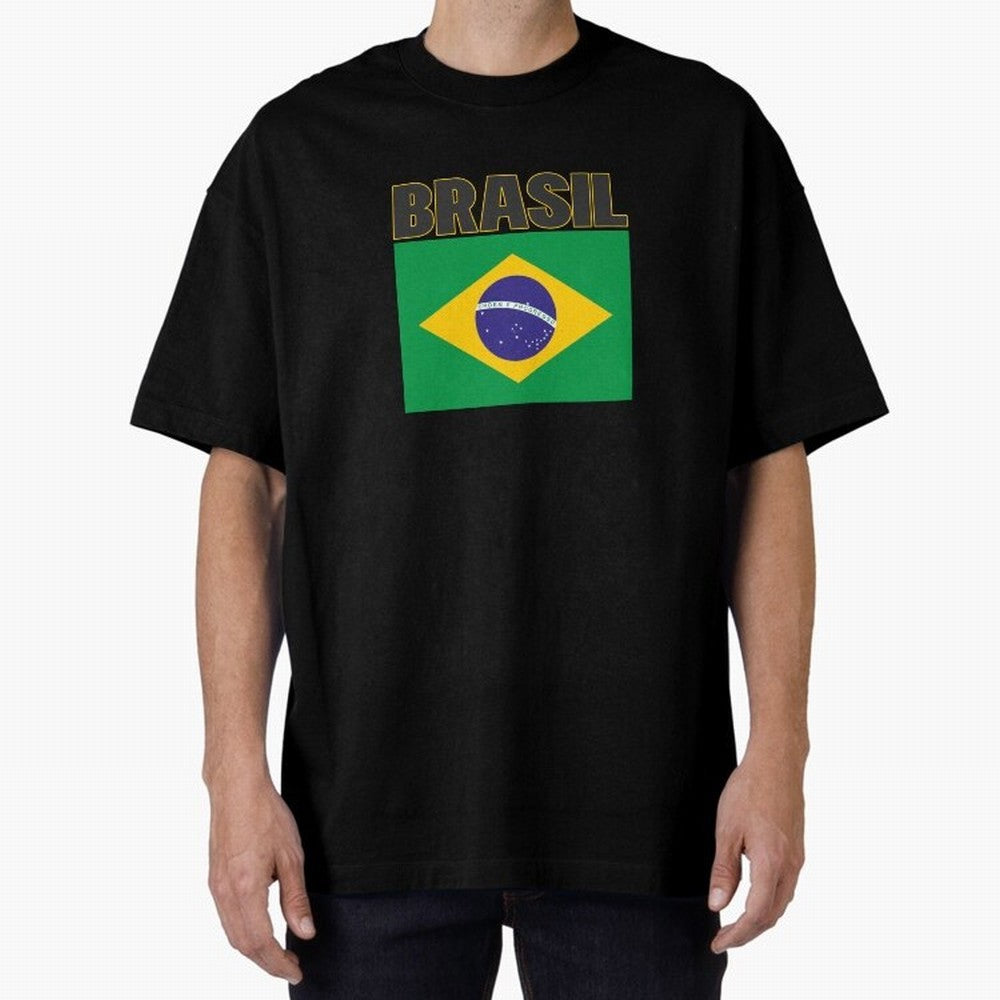 Brasil Flag Oversized T-Shirt Capture Stadium Memories from FIFA World Cup 2026 USA Canada Mexico for Fans of Messi and Cristiano Ronaldo and England, Bringing Supporter Pride, Iconic Celebrations, Legendary Names and Global Match Day Energy; Ideal