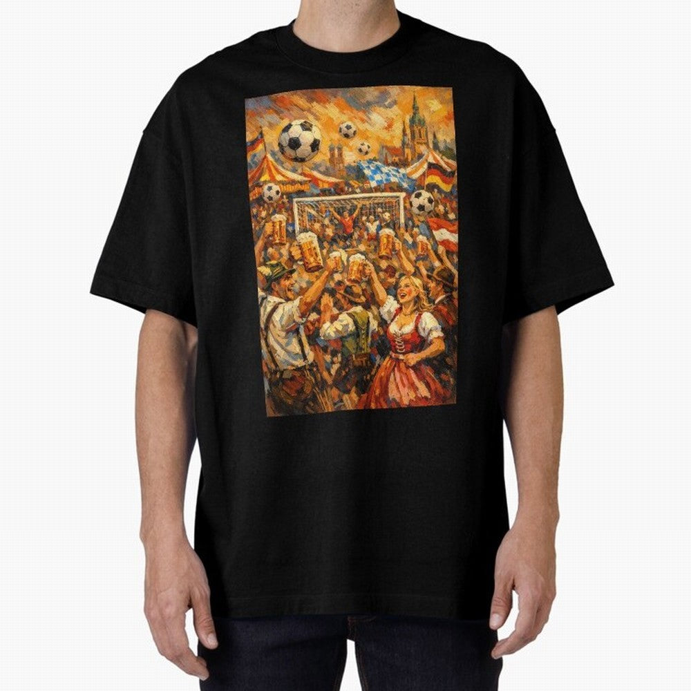 Festival Celebration with Soccer and Beer Oversized T-Shirt Bring Trophy Dreams to the FIFA World Cup 2026 Journey through Mbappe and Neymar Highlights, France and Portugal Pride, Stadium Memories, Football Loyalty, International Chants and