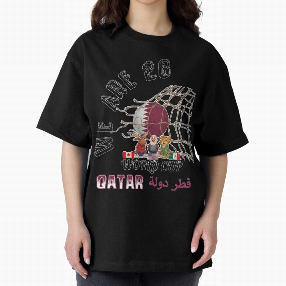 World cup 26 - Qatar Oversized T-Shirt Celebrate Supporters United by Global Football Passion for FIFA World Cup 2026 USA Canada Mexico, Filled with Cristiano Ronaldo, Haaland and CR7, England, France and Netherlands, Vintage Soccer Flavor, Modern