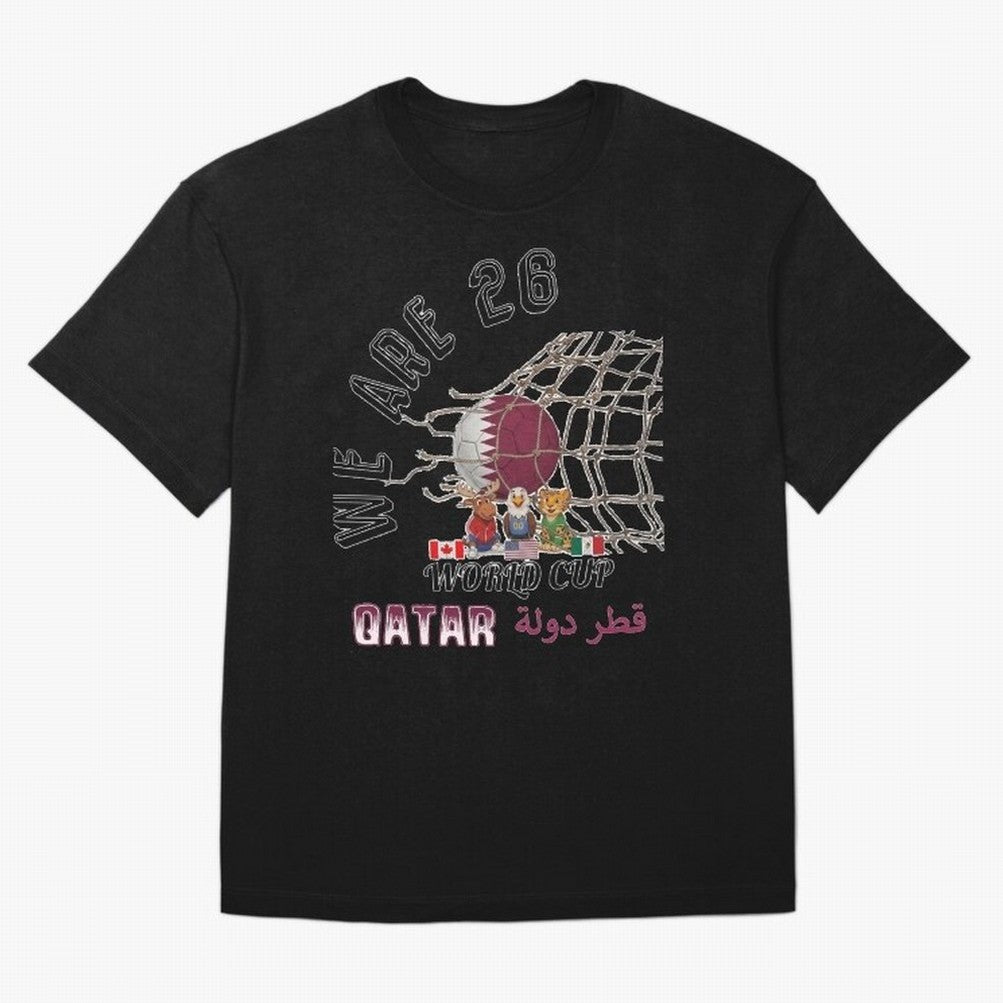 World cup 26 - Qatar Oversized T-Shirt Celebrate Supporters United by Global Football Passion for FIFA World Cup 2026 USA Canada Mexico, Filled with Cristiano Ronaldo, Haaland and CR7, England, France and Netherlands, Vintage Soccer Flavor, Modern