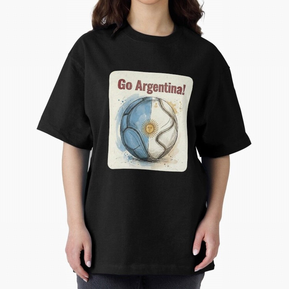Go Argentina Soccer Ball Flag | Argentinian Football Fan Graphic Tee Oversized T-Shirt Follow the Final Road of Match Day Hype around FIFA World Cup 2026, Cristiano Ronaldo, Haaland and CR7, Netherlands, Sports Nostalgia, International Competition,