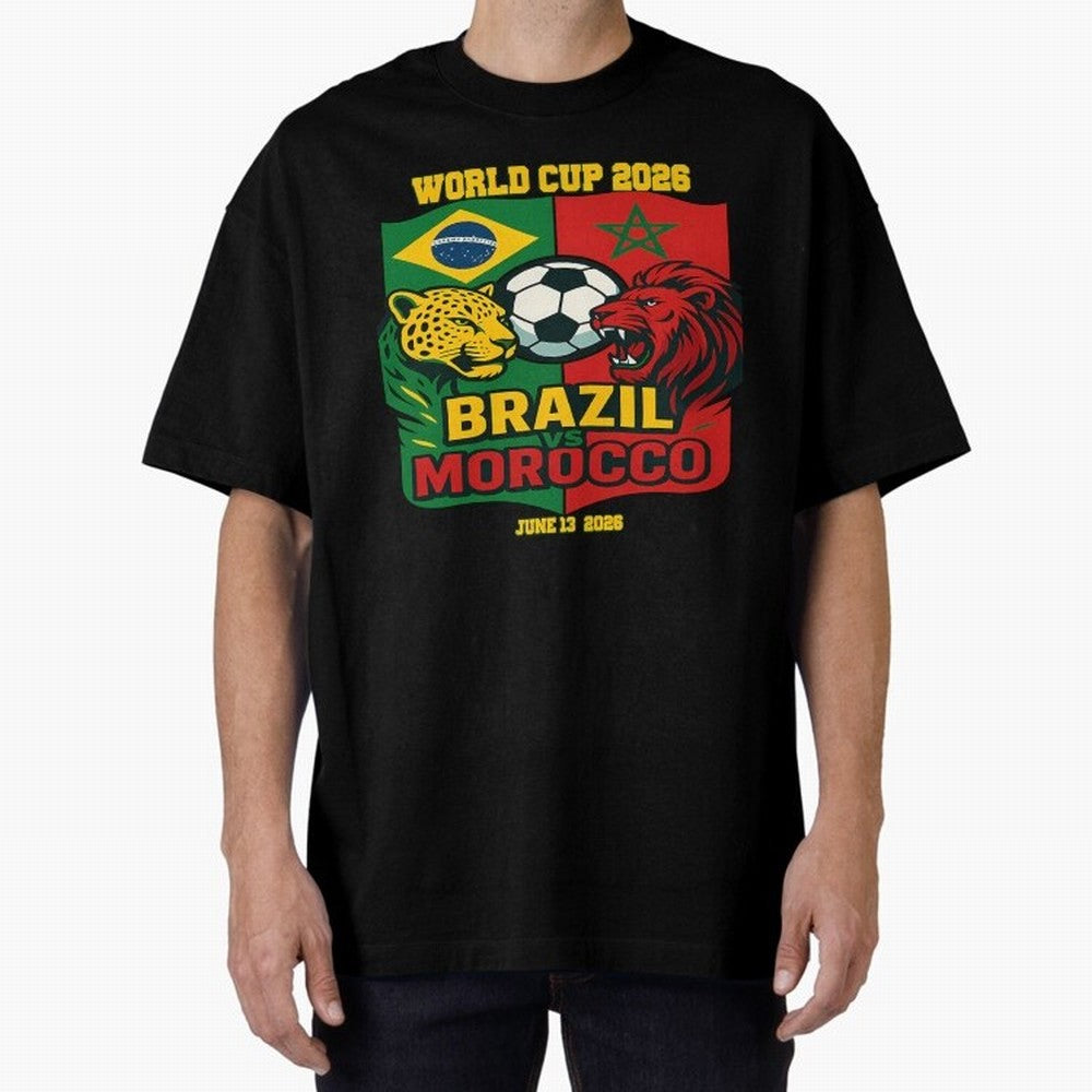 Brazil Vs Morocco June 13 2026 World Cup Soccer We Are Morocco Oversized T-Shirt Create FIFA World Cup 2026 USA Canada Mexico for Fans of Cristiano Ronaldo and England, Bringing Stadium Memories, Football Loyalty, International Chants and