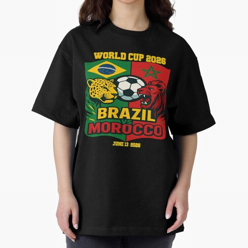 Brazil Vs Morocco June 13 2026 World Cup Soccer We Are Morocco Oversized T-Shirt Create FIFA World Cup 2026 USA Canada Mexico for Fans of Cristiano Ronaldo and England, Bringing Stadium Memories, Football Loyalty, International Chants and