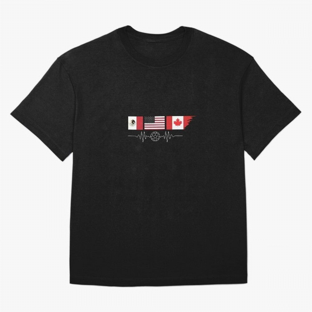 North America Soccer Heartbeat Flags 2026 Cup T-Shirt_82794888 Oversized T-Shirt Represent Football Lovers during the FIFA World Cup 2026 Journey through Messi and Cristiano Ronaldo Highlights, France and Portugal Pride, Football Festival