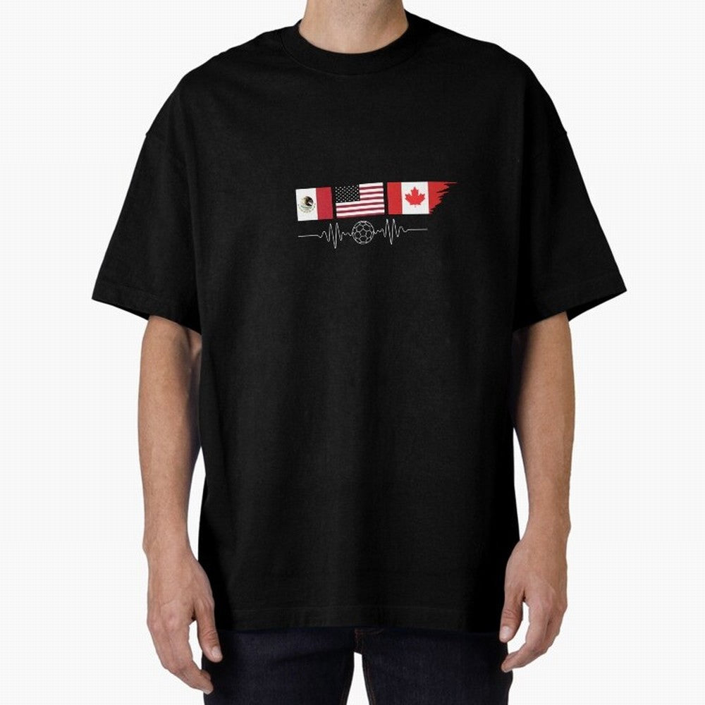 North America Soccer Heartbeat Flags 2026 Cup T-Shirt_82794888 Oversized T-Shirt Discover Global Football Passion for FIFA World Cup 2026, Made for Messi and Cristiano Ronaldo, Spain and Netherlands, Football History, Final Match Energy, Crowd