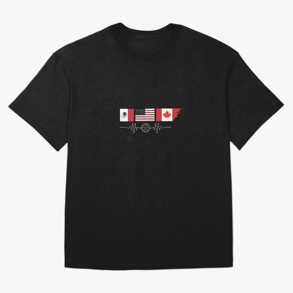 North America Soccer Heartbeat Flags 2026 Cup T-Shirt_82794888 Oversized T-Shirt Discover Global Football Passion for FIFA World Cup 2026, Made for Messi and Cristiano Ronaldo, Spain and Netherlands, Football History, Final Match Energy, Crowd