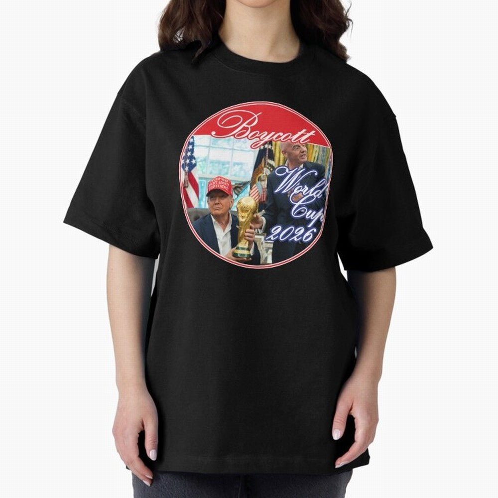 Boycott World Cup 2026 Oversized T-Shirt Enjoy FIFA World Cup 2026 Spirit, Highlighting Argentina, CR7 and Messi, Supporter Pride, Iconic Celebrations, Legendary Names and Global Match Day Energy; Ideal for Passionate Fans Who Love Underdog