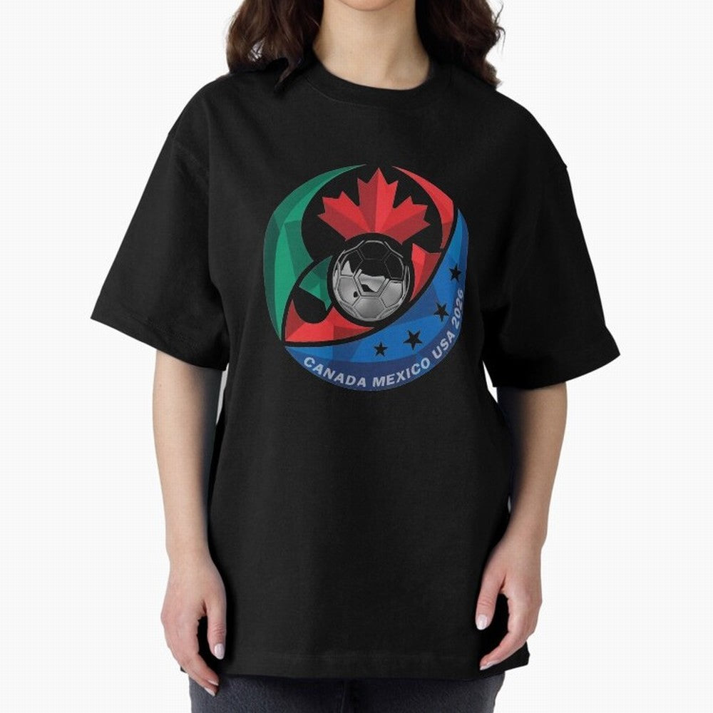 Canada Mexico USA 2026 Round Soccer Emblem Cup T-Shirt_83488590 Oversized T-Shirt Represent Fans Who Live for Global Football Passion for FIFA World Cup 2026 Group Stage, Filled with Cristiano Ronaldo, Haaland and CR7, Germany, Match Day