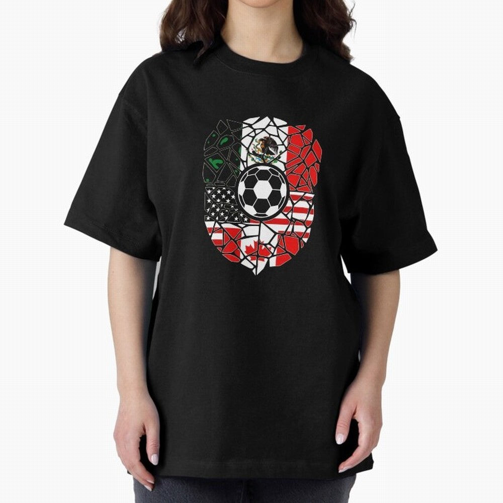 Mosaic Soccer Crest USA Canada Mexico Unity 2026 T-Shirt_82794688 Oversized T-Shirt Upgrade Global Football Passion for FIFA World Cup 2026 Group Stage, Featuring Neymar, England, France and Netherlands, Vintage Soccer Flavor, Modern Football