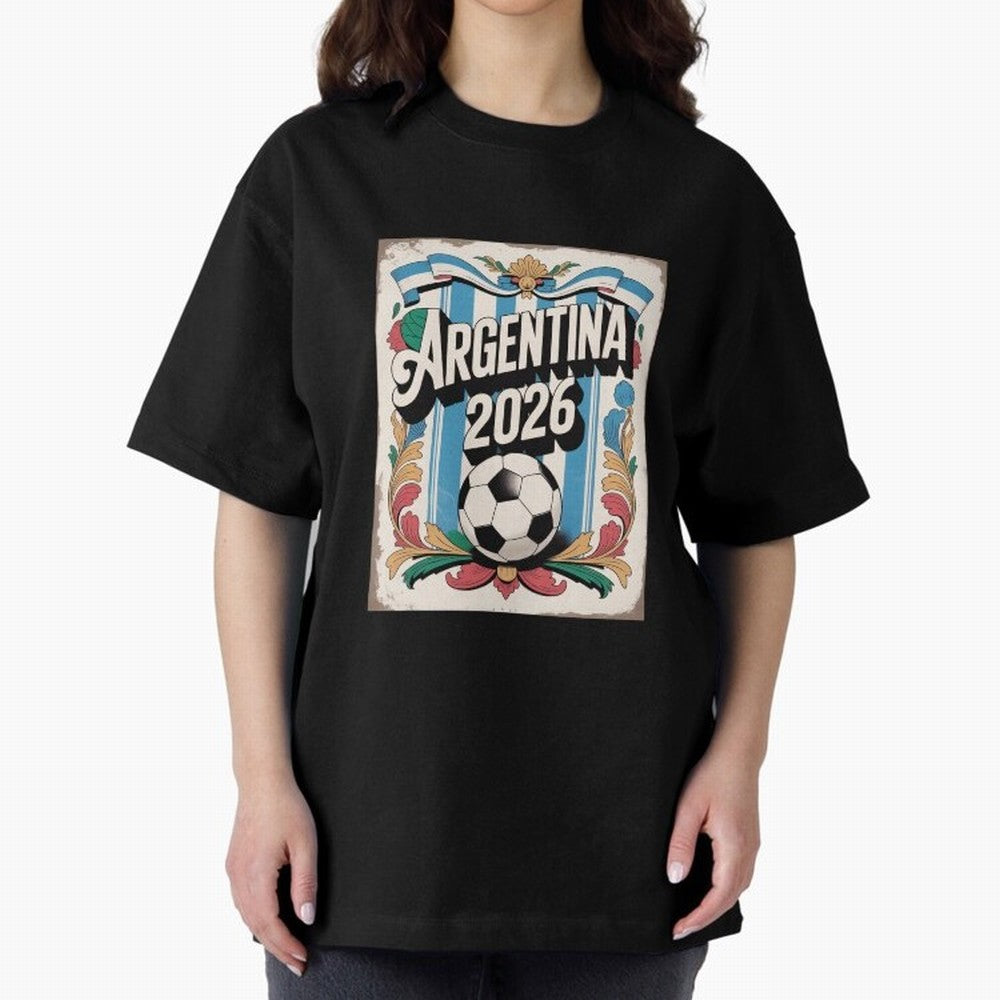 Argentina World Cup 2026 Filete Porte?o Vintage Football Poster - Buenos Aires Folk Art Fan Design Oversized T-Shirt Feel the Roar of Match Day Hype around FIFA World Cup 2026 USA Canada Mexico, Haaland, Spain, Match Day Excitement, Supporter