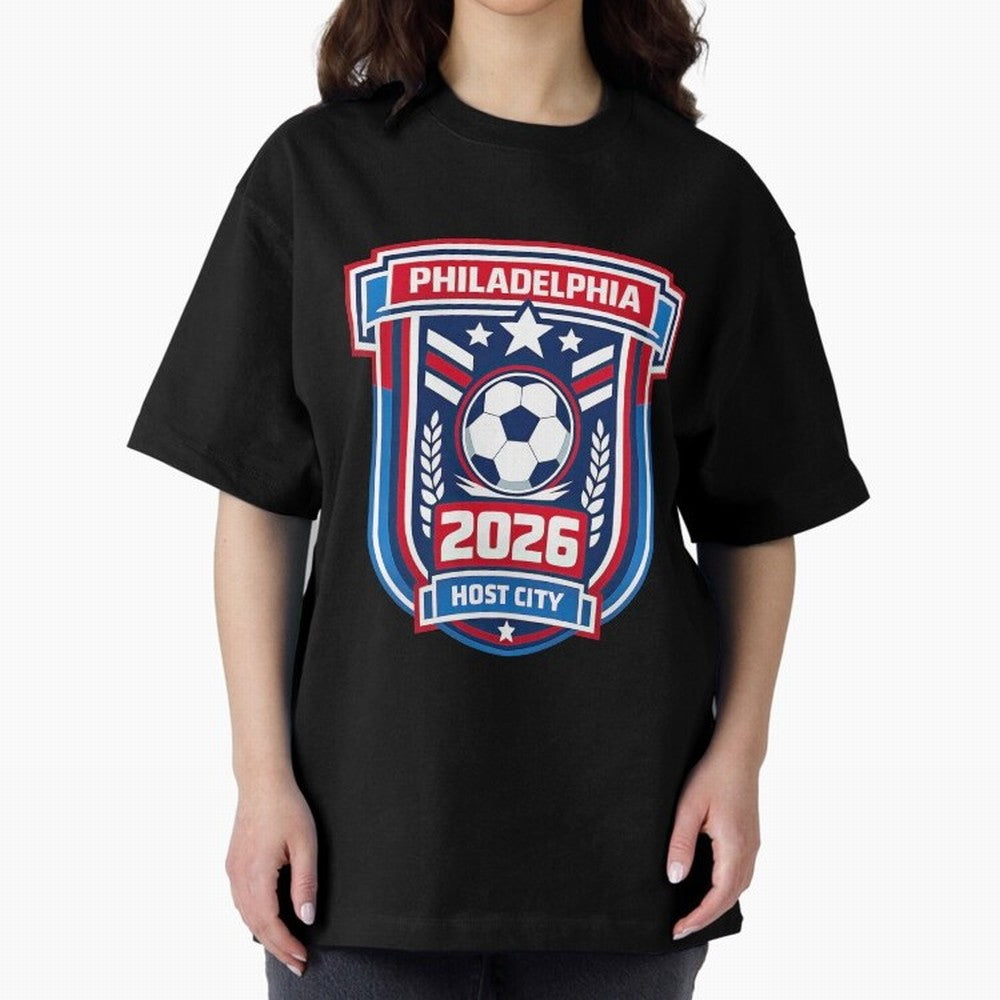 Philadelphia 2026 Soccer Host City Welcoming the World Cup Oversized T-Shirt Keep the Legacy of Global Football Passion for FIFA World Cup 2026, Capturing Haaland and Mbappe, France and Portugal, Stadium Memories, Football Loyalty, International