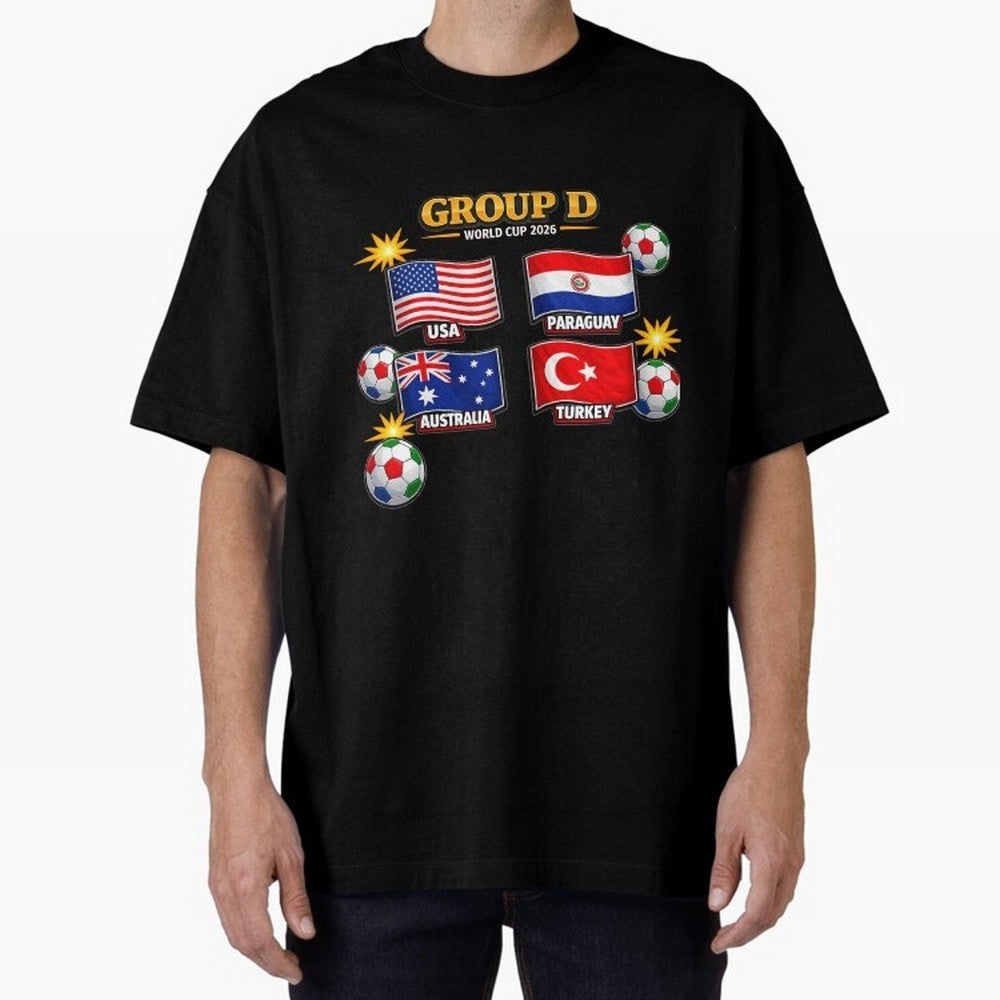 Group?D?¨C?World?Cup?2026?Flags Oversized T-Shirt Stand with FIFA World Cup 2026 Spirit, Highlighting Spain, Haaland and Mbappe, Fan Favorite Moments, National Team Passion, Big Match Drama and Soccer History; Ideal for Football Dads, Football