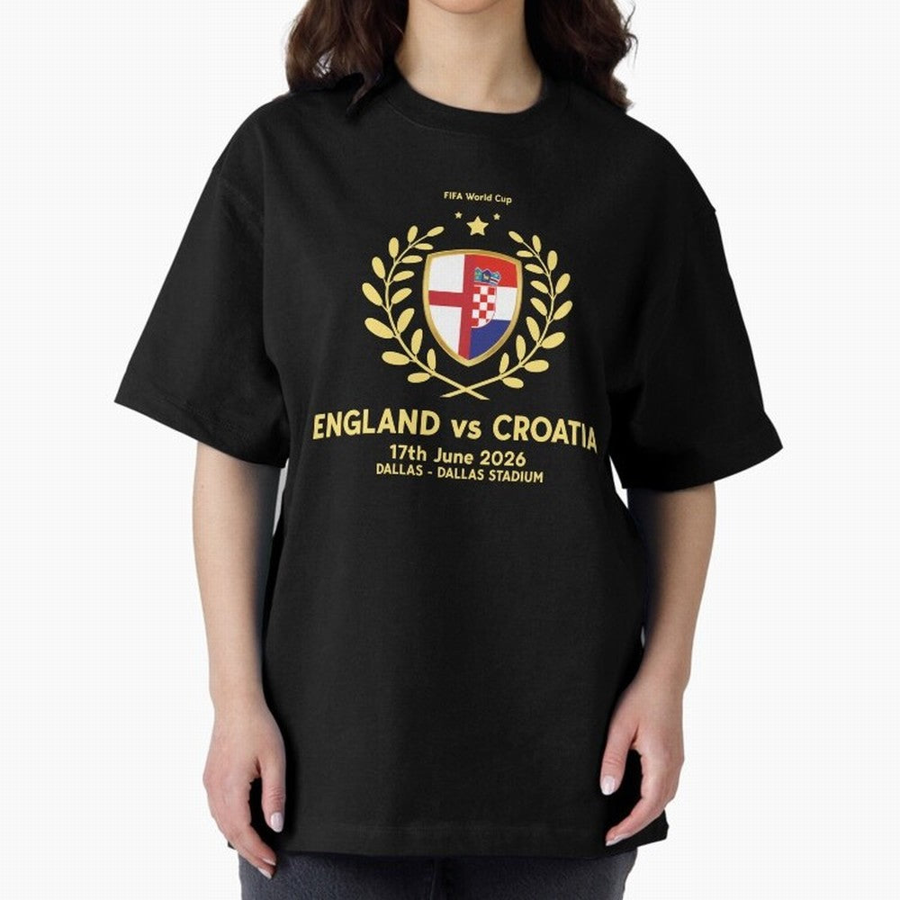 FIFA World Cup - England v Croatia Oversized T-Shirt Represent the FIFA World Cup 2026 Group Stage Journey through Messi, Neymar and Mbappe Highlights, Spain and Netherlands Pride, Worldwide Fan Energy, Dramatic Goals, Stadium Lights and