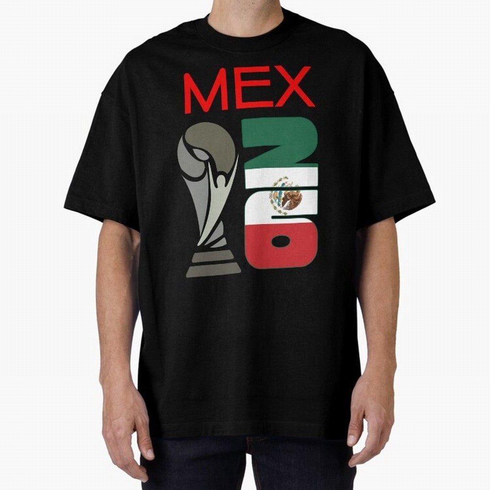 Mexico 2026 Soccer World Cup Trophy Mexican Flag Design Oversized T-Shirt Upgrade FIFA World Cup 2026 Group Stage for Fans of Neymar, Haaland and Cristiano Ronaldo and Argentina and Brazil, Bringing Football Passion, Legendary Performances,