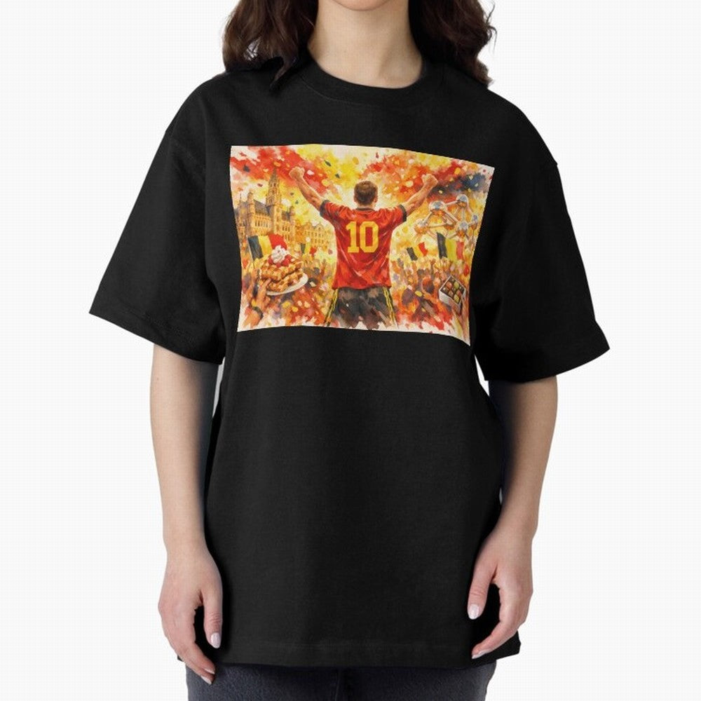 Belgian Celebration with Atomium Belgium Soccer Vibes Oversized T-Shirt Bring Legendary Rivalry Energy to Global Football Passion for FIFA World Cup 2026 USA Canada Mexico, Centered on Messi, Neymar and Mbappe, France, Vintage Soccer Flavor, Modern