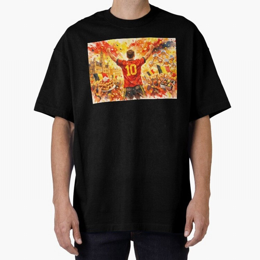 Belgian Celebration with Atomium Belgium Soccer Vibes Oversized T-Shirt Bring Legendary Rivalry Energy to Global Football Passion for FIFA World Cup 2026 USA Canada Mexico, Centered on Messi, Neymar and Mbappe, France, Vintage Soccer Flavor, Modern