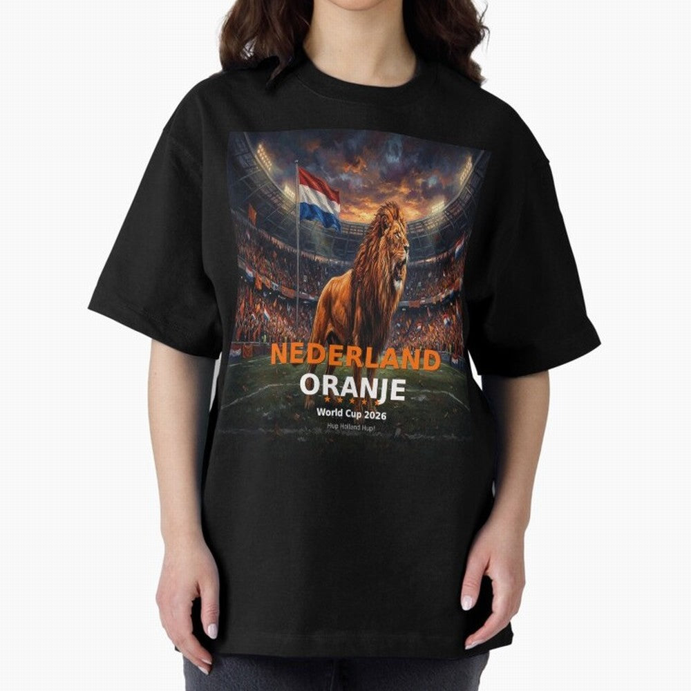 Nederland Oranje - World Cup 2026 Soccer Fan Tee Oversized T-Shirt Join Supporters Worldwide for Global Football Passion for FIFA World Cup 2026 USA Canada Mexico, Centered on Messi, CR7 and Mbappe, England, Stadium Chants, National Pride, Trophy