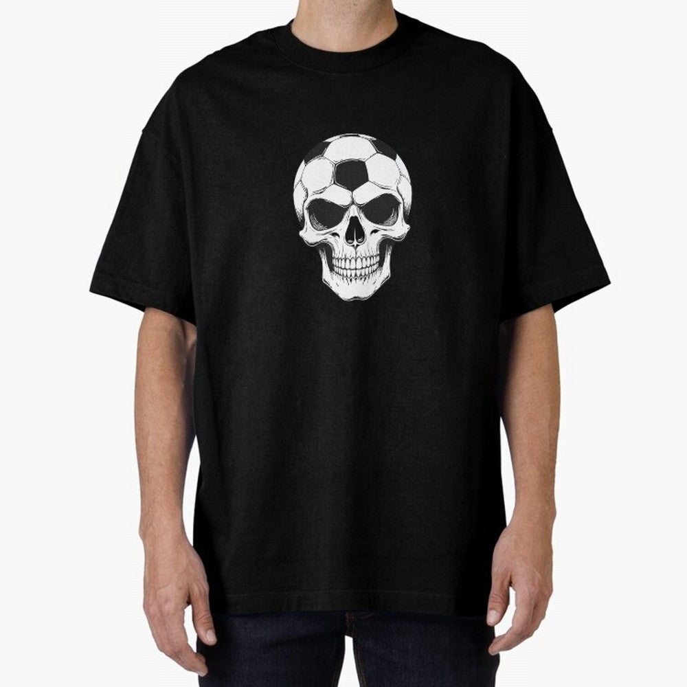 Soccer Skull in Goal Net - Dark Soccer Death Goal Oversized T-Shirt Stand Proud for FIFA World Cup 2026 Group Stage Celebrating Messi and Cristiano Ronaldo, Spain Energy, Football Festival Excitement, Trophy Ambitions, Country Rivalries and Star