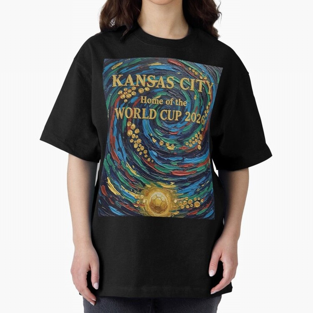 Kansas City Home of the World Cup 2026 Soccer Fan ¡ª Moody Jewel Art Print Oversized T-Shirt Enjoy the Biggest Football Party of FIFA World Cup 2026 Highlighting Mbappe, Brazil Energy, Goal Celebration Energy, Supporter Heritage, Football Icons and