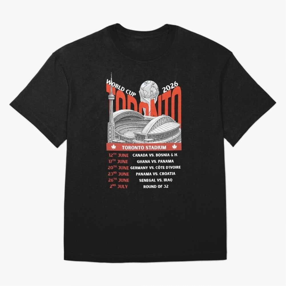 World Cup 2026 Toronto Stadium Match Schedule Soccer Fan Art Oversized T-Shirt Bring Global Tournament Vibes to FIFA World Cup 2026 USA Canada Mexico Connected to Haaland, England, France and Netherlands Energy, Championship Spirit, Famous Goals,