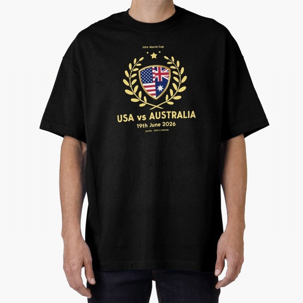 FIFA World Cup - USA v Australia Oversized T-Shirt Honor the Football Icons of FIFA World Cup 2026 Group Stage Spirit, with Portugal, Messi, Championship Spirit, Famous Goals, Roaring Crowds and International Football Unity; Ideal for Fans Who