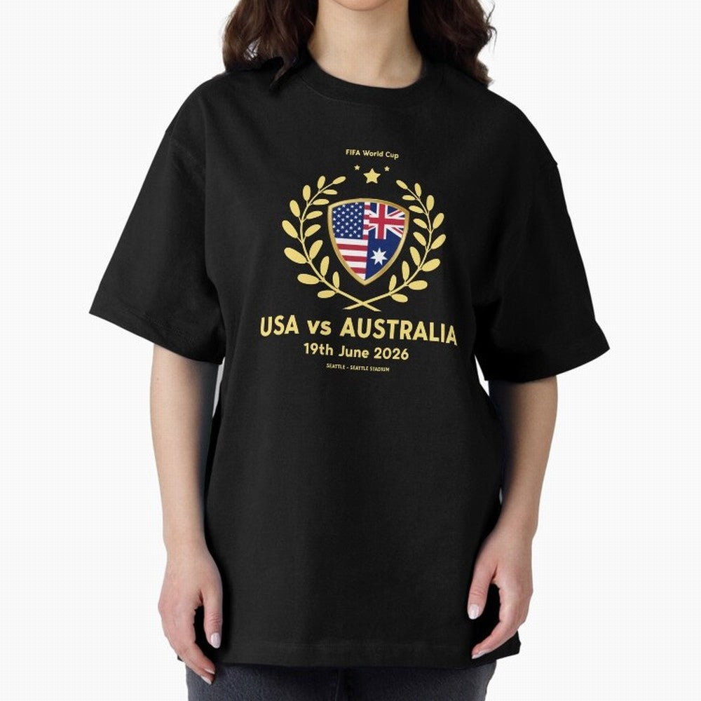FIFA World Cup - USA v Australia Oversized T-Shirt Honor the Football Icons of FIFA World Cup 2026 Group Stage Spirit, with Portugal, Messi, Championship Spirit, Famous Goals, Roaring Crowds and International Football Unity; Ideal for Fans Who