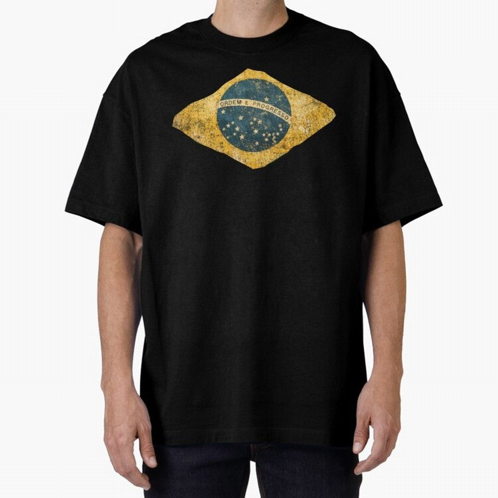 Vintage Brazil Flag Soccer Fan Design Oversized T-Shirt Celebrate the Magic of FIFA World Cup 2026 Group Stage Capturing Messi, Portugal, Spain and Germany Energy, Worldwide Fan Energy, Dramatic Goals, Stadium Lights and Championship Celebrations;