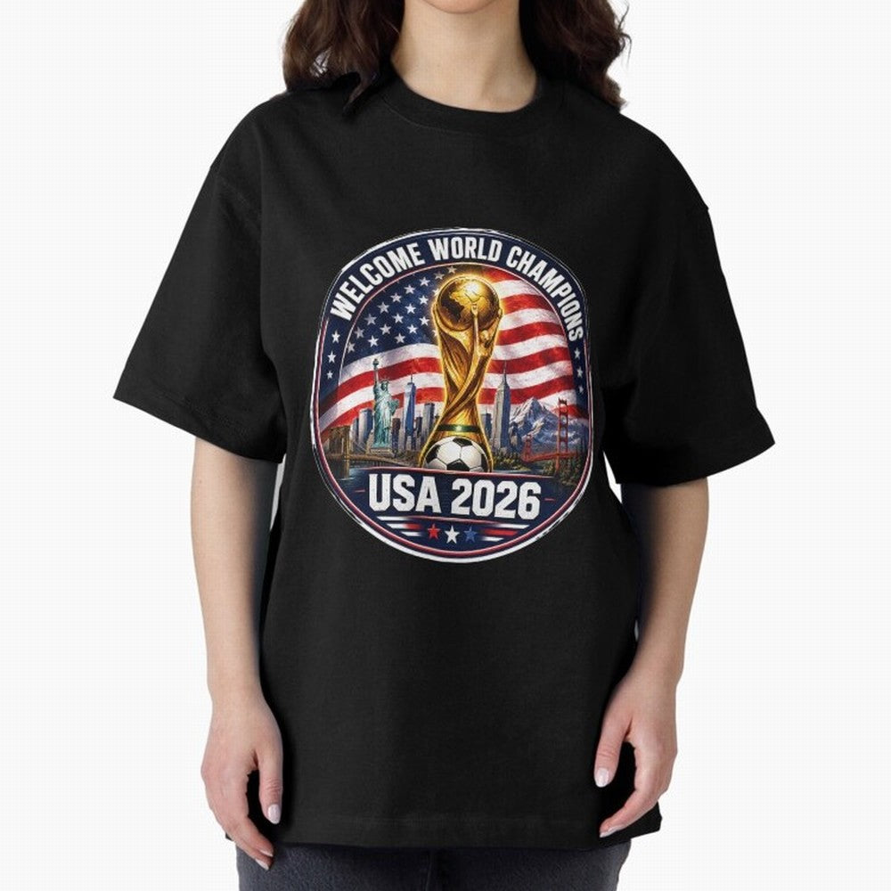World Cup 2026 Celebration T-Shirt | USA Canada Mexico Soccer Fan Tee Oversized T-Shirt Bring Global Tournament Vibes to FIFA World Cup 2026 Filled with Cristiano Ronaldo, Brazil, Portugal and Argentina Energy, Fan Favorite Moments, National Team