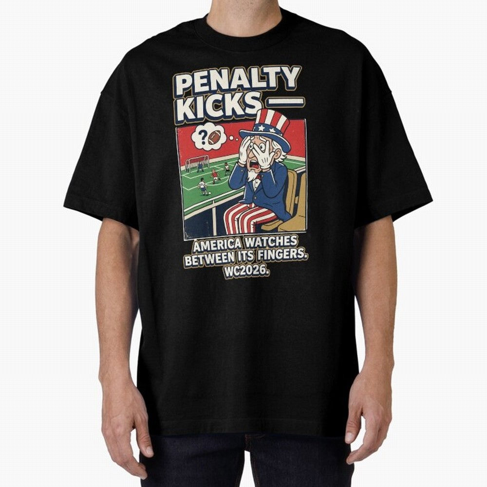 Penalty Kicks ¡ª WC2026 V2 Oversized T-Shirt Live for the Drama of FIFA World Cup 2026 Group Stage for Fans of Messi, CR7 and Mbappe and Argentina and Brazil, Bringing Vintage Soccer Flavor, Modern Football Stars, National Flags and Final Night