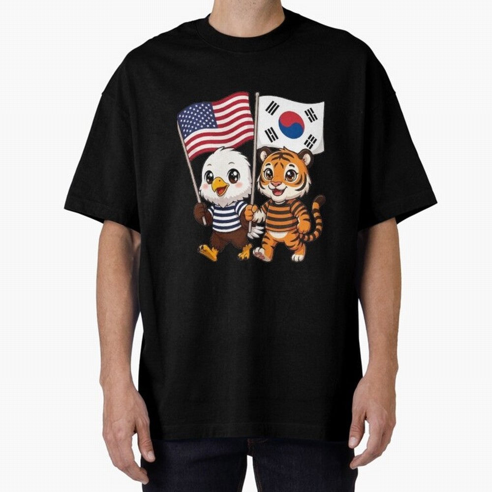 The American eagle and its friend the South Korean tiger Oversized T-Shirt Stand Proud for FIFA World Cup 2026 Group Stage Connected to Messi and Cristiano Ronaldo, France and Portugal Energy, Vintage Soccer Flavor, Modern Football Stars, National