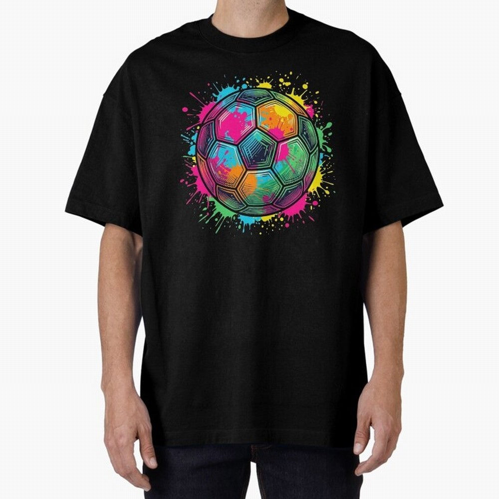 Color Splash Artistic Soccer Ball Design Oversized T-Shirt Make Game Day About Global Football Passion for FIFA World Cup 2026, with Messi and Cristiano Ronaldo, Netherlands, Tournament Hype, Historic Matchups, Family Viewing Parties and Global