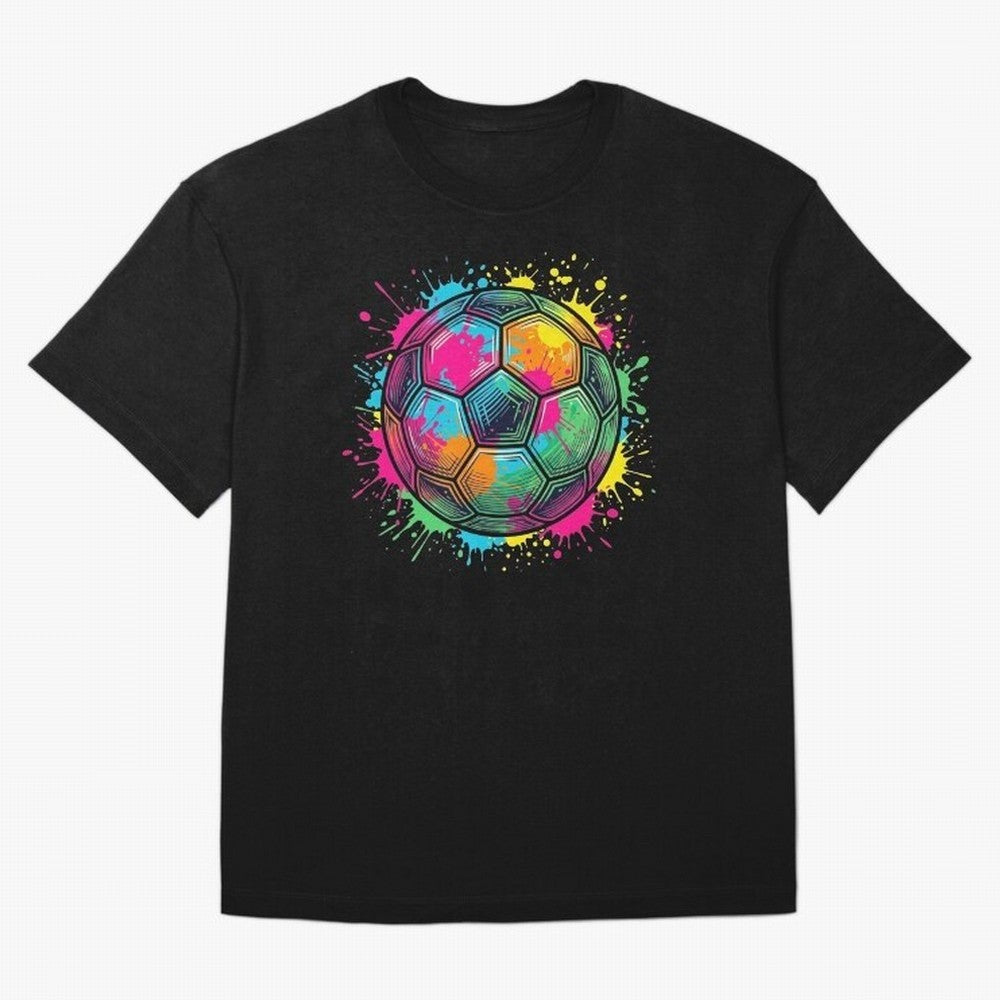 Color Splash Artistic Soccer Ball Design Oversized T-Shirt Make Game Day About Global Football Passion for FIFA World Cup 2026, with Messi and Cristiano Ronaldo, Netherlands, Tournament Hype, Historic Matchups, Family Viewing Parties and Global