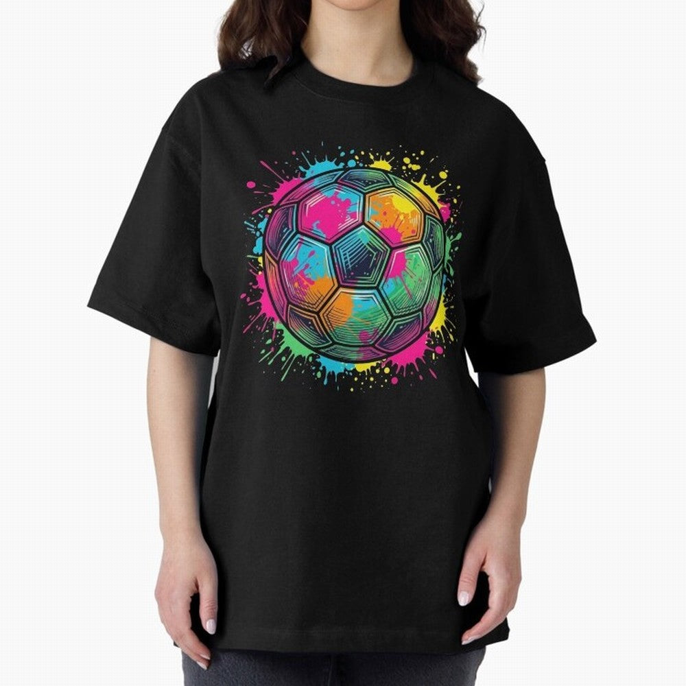 Color Splash Artistic Soccer Ball Design Oversized T-Shirt Make Game Day About Global Football Passion for FIFA World Cup 2026, with Messi and Cristiano Ronaldo, Netherlands, Tournament Hype, Historic Matchups, Family Viewing Parties and Global