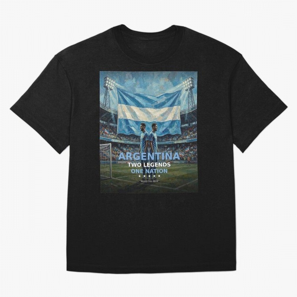 Argentina Two Legends One Nation - World Cup 2026 Soccer Fan Tee Oversized T-Shirt Carry National Pride through FIFA World Cup 2026 USA Canada Mexico Capturing Haaland and Mbappe, Argentina and Brazil Energy, Match Day Excitement, Supporter