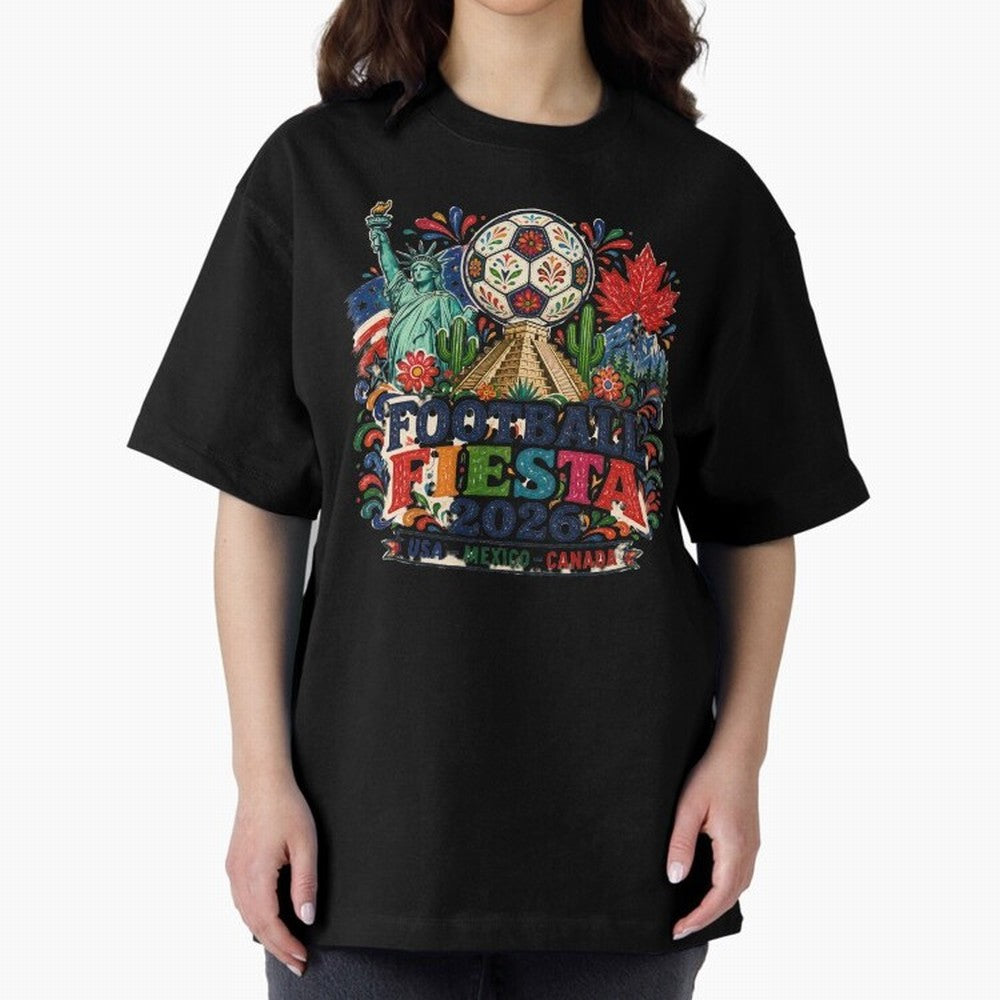 Football Fiesta 2026 Soccer Celebration Art Oversized T-Shirt Make Game Day About FIFA World Cup 2026 Group Stage for Fans of Neymar, Haaland and Cristiano Ronaldo and Argentina, France and Brazil, Bringing Stadium Memories, Football Loyalty,