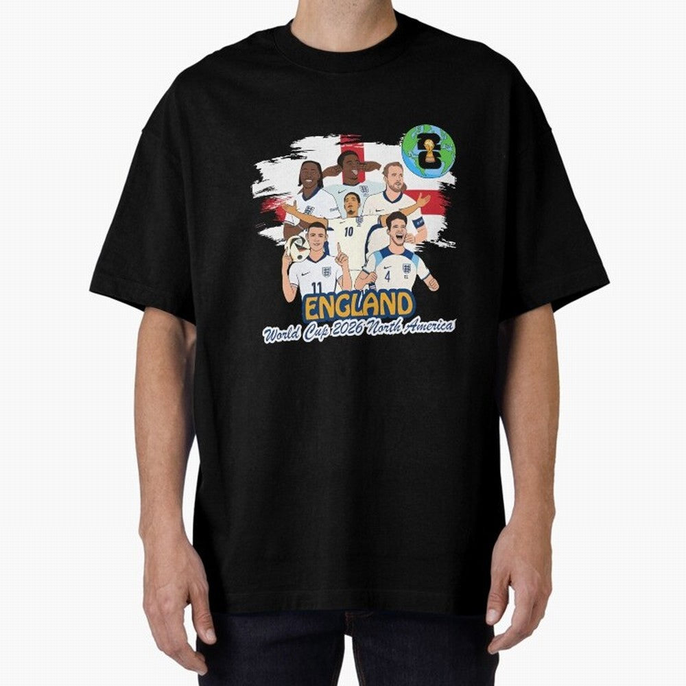 England Soccer Stars World Cup 2026 North America Oversized T-Shirt Share FIFA World Cup 2026 USA Canada Mexico Filled with Haaland and Mbappe, Argentina and Brazil Energy, Football Festival Excitement, Trophy Ambitions, Country Rivalries and Star