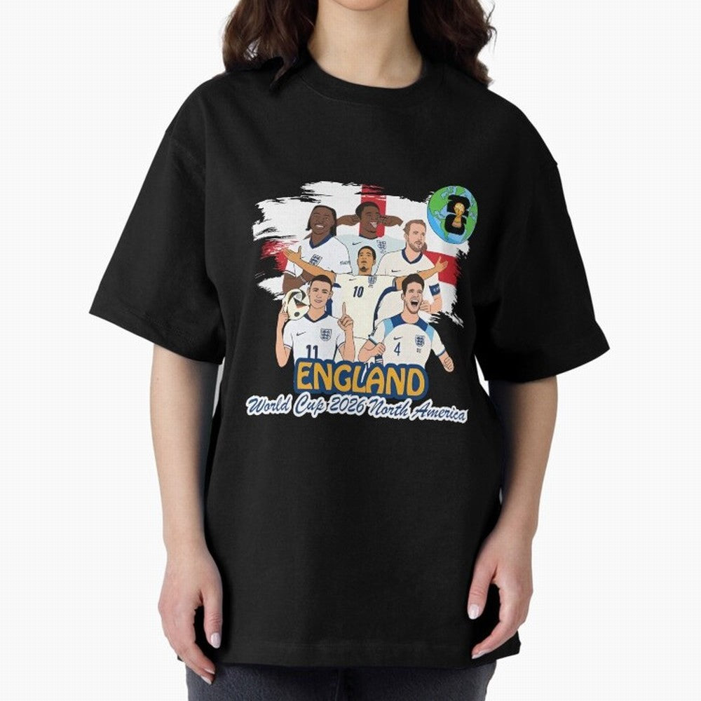 England Soccer Stars World Cup 2026 North America Oversized T-Shirt Share FIFA World Cup 2026 USA Canada Mexico Filled with Haaland and Mbappe, Argentina and Brazil Energy, Football Festival Excitement, Trophy Ambitions, Country Rivalries and Star