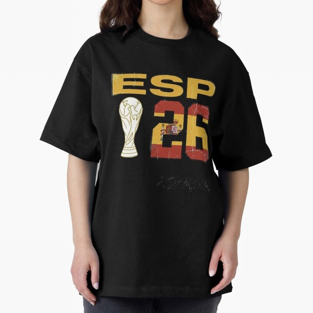 Spain Football World Cup 2026 - Vintage ESP 26 Flag Design Oversized T-Shirt Celebrate Fan Culture around the FIFA World Cup 2026 Journey through Neymar, Haaland and Cristiano Ronaldo Highlights, Portugal, Spain and Germany Pride, Vintage Soccer