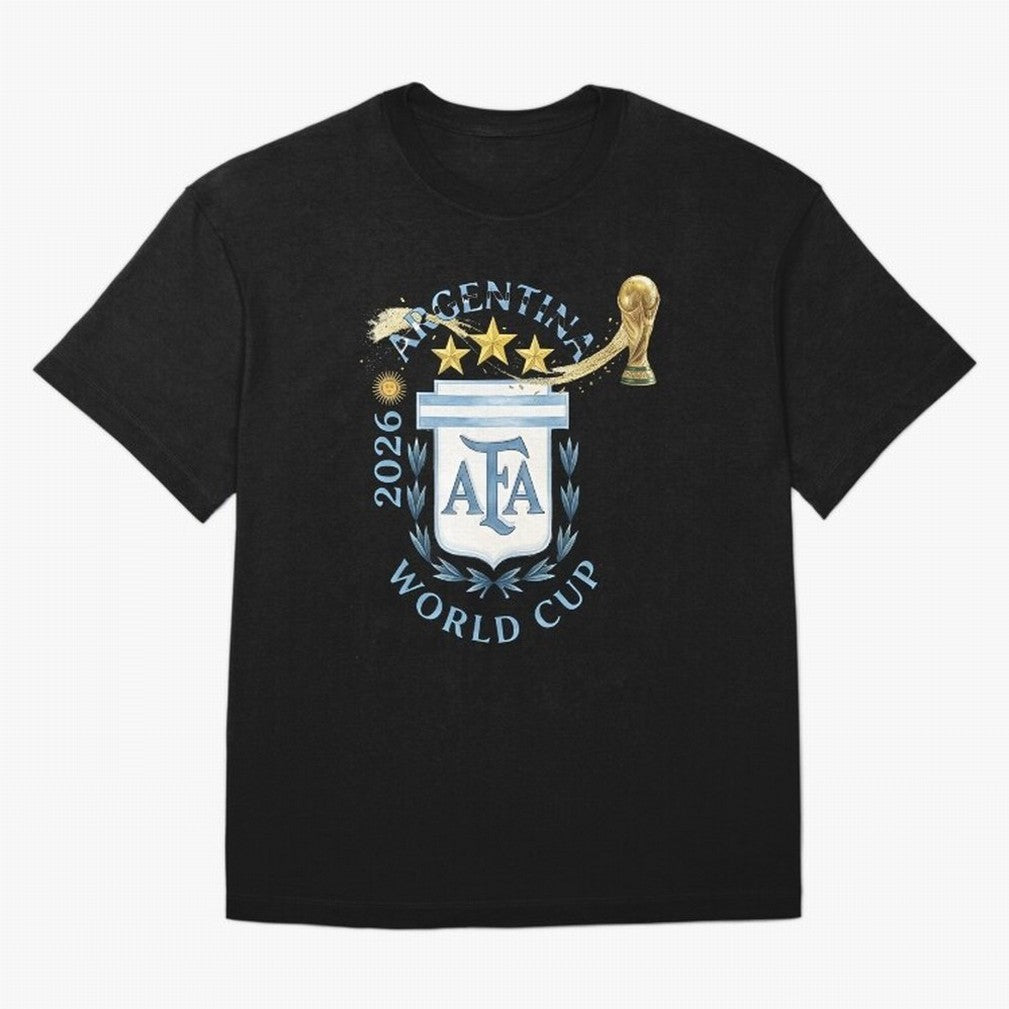 Argentina Football Champion World Cup 2026 - Gold Stars Watercolor Oversized T-Shirt Unlock Global Football Passion for FIFA World Cup 2026 USA Canada Mexico, Driven by Messi, Germany, Worldwide Fan Energy, Dramatic Goals, Stadium Lights and