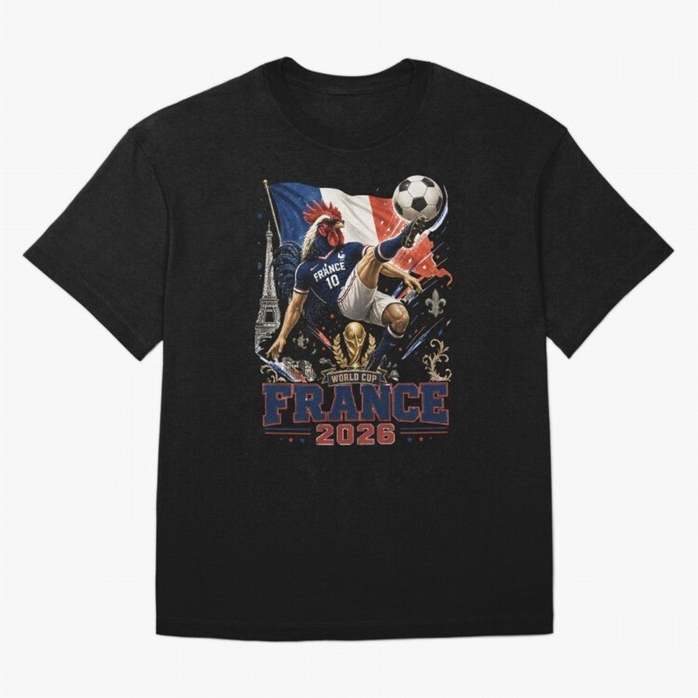 France Football World Cup 2026 Retro Rooster Kick - Les Bleus Oversized T-Shirt Relive Legendary Nights from FIFA World Cup 2026 Group Stage Inspired by Messi, Neymar and Mbappe, France and Portugal Energy, Match Day Excitement, Supporter Culture,