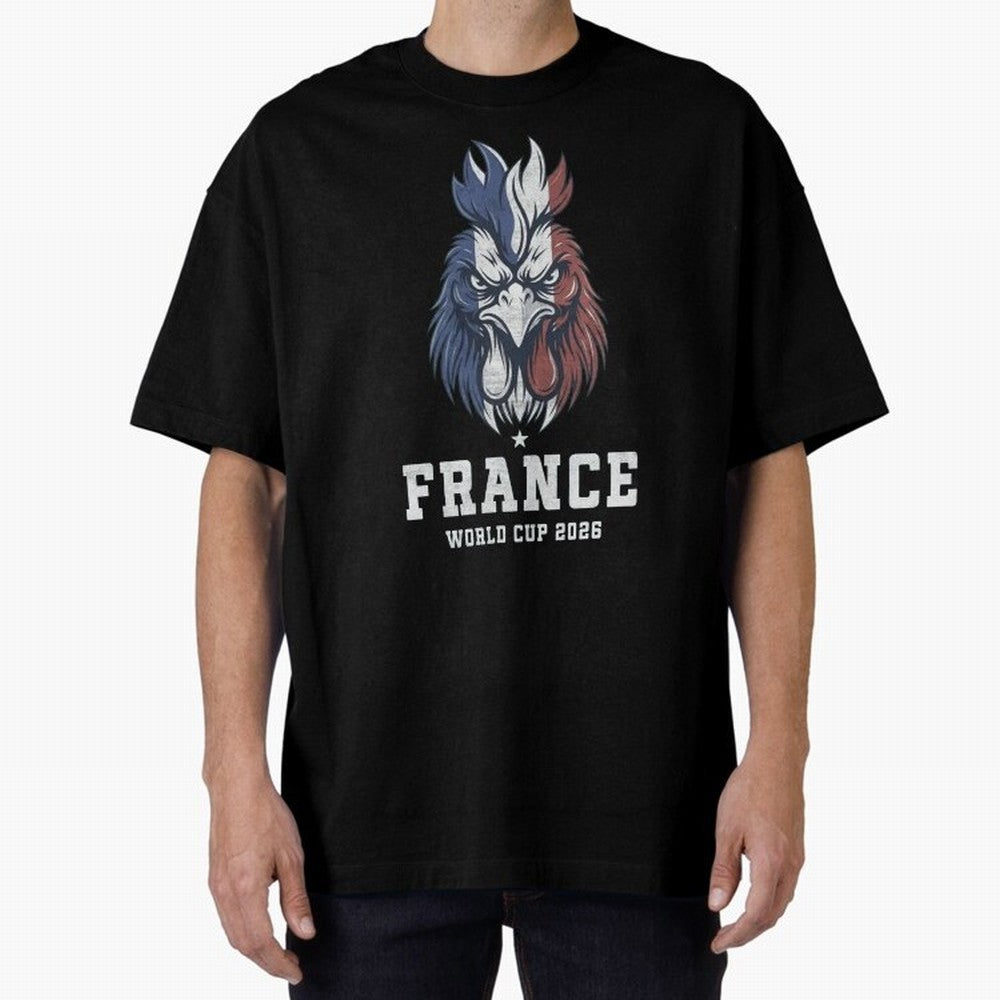 France Football World Cup 2026 Rooster Mascot Art Oversized T-Shirt Honor Football Greatness during Match Day Hype around FIFA World Cup 2026, Mbappe, Portugal, Spain and Germany, Soccer Culture, Superstar Moments, National Team Dreams and