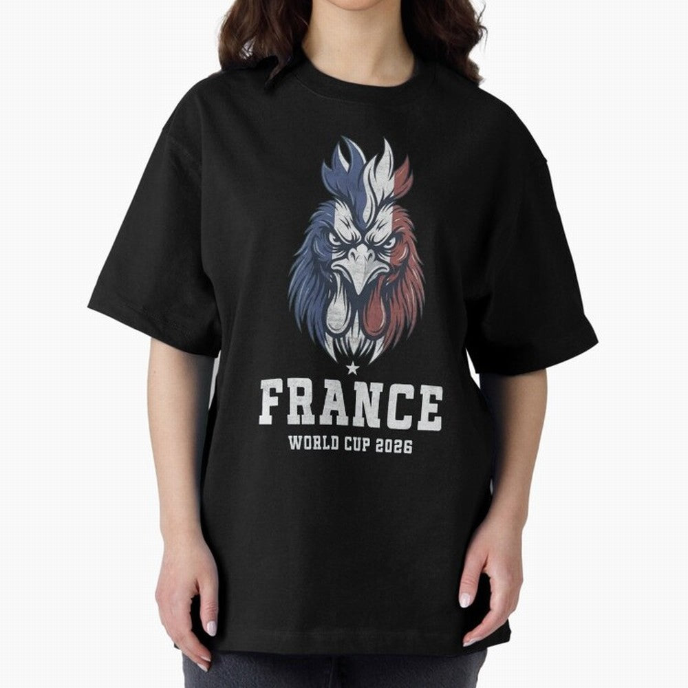France Football World Cup 2026 Rooster Mascot Art Oversized T-Shirt Honor Football Greatness during Match Day Hype around FIFA World Cup 2026, Mbappe, Portugal, Spain and Germany, Soccer Culture, Superstar Moments, National Team Dreams and