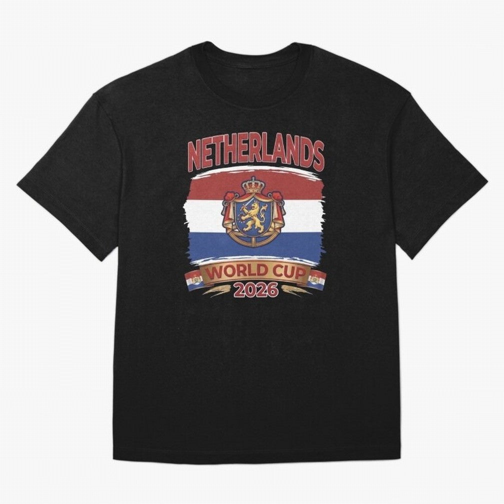 Netherlands World Cup 2026 Coat of Arms Football Design Oversized T-Shirt Remember FIFA World Cup 2026 Spirit, Filled with England and Germany, Messi, Championship Spirit, Famous Goals, Roaring Crowds and International Football Unity; Made for