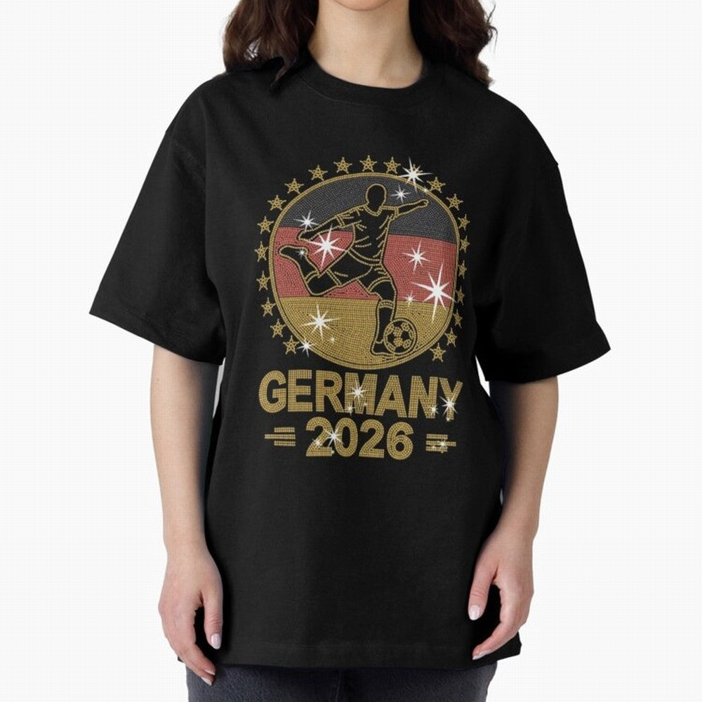 Germany Soccer World Cup 2026 Glitter Style Fan Art Oversized T-Shirt Carry the Dream of Global Football Passion for FIFA World Cup 2026 Group Stage, with Haaland, Argentina, Championship Spirit, Famous Goals, Roaring Crowds and International