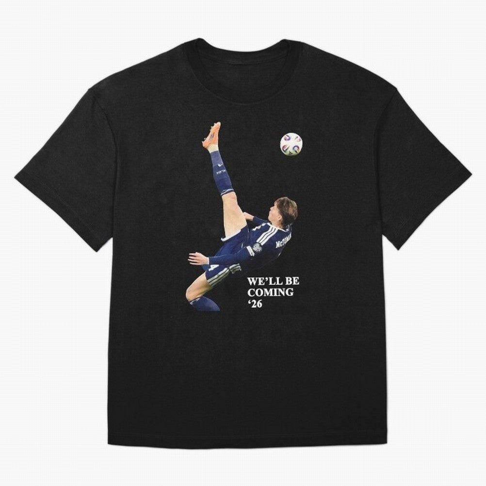 Scotland We'll Be Coming 26 WC Oversized T-Shirt Stand with FIFA World Cup 2026 USA Canada Mexico Centered on Haaland and Mbappe, Netherlands Energy, Goal Celebration Energy, Supporter Heritage, Football Icons and Worldwide Tournament Joy; Perfect